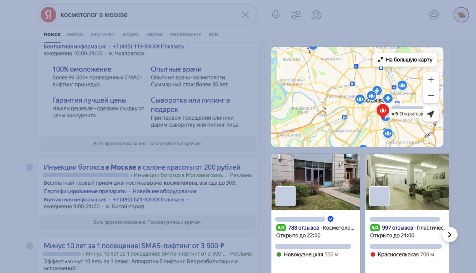 Поисковая выдача в Яндексе
