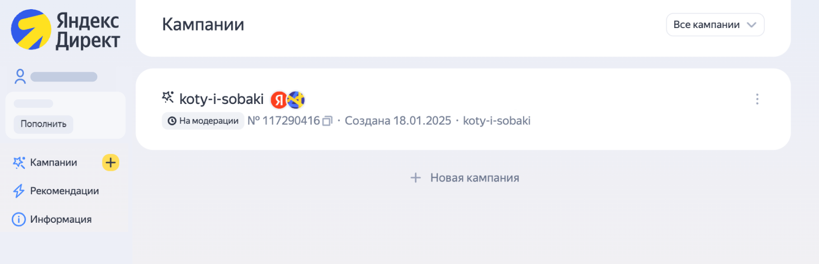 Информация о текущей рекламной кампании